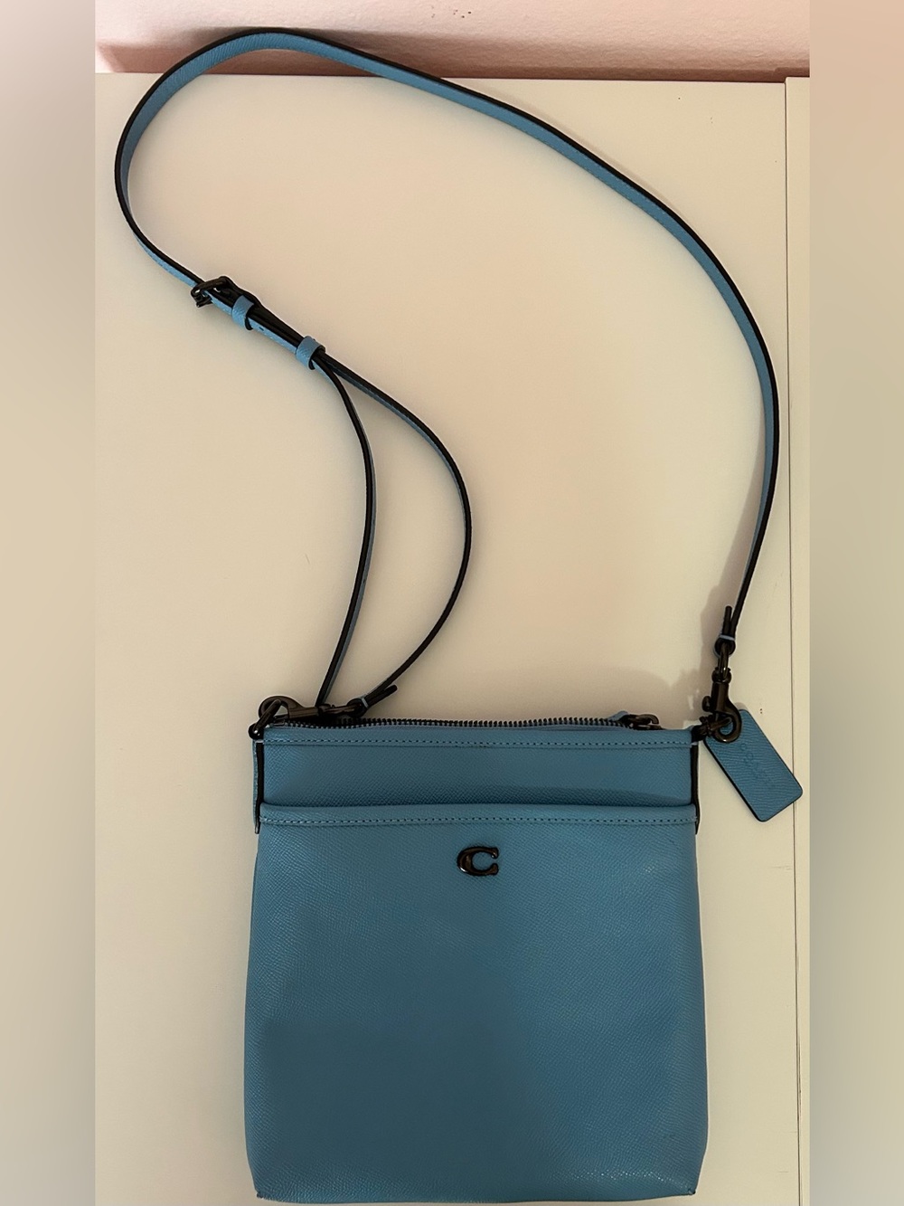 Coach Pebbled Leather Kitt Crossbody Bag in Baby Blue
